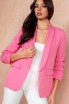 Maxine Bubble Gum Pink Ruched Sleeve Blazer