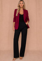 Maxine Burgundy Ruched Sleeve Blazer