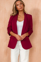 Maxine Burgundy Ruched Sleeve Blazer