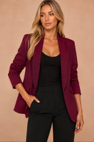 Maxine Burgundy Ruched Sleeve Blazer