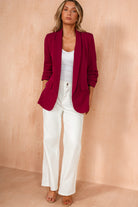 Maxine Burgundy Ruched Sleeve Blazer