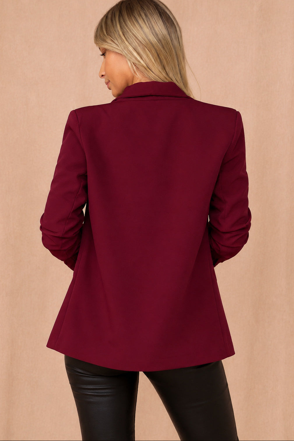 Maxine Burgundy Ruched Sleeve Blazer