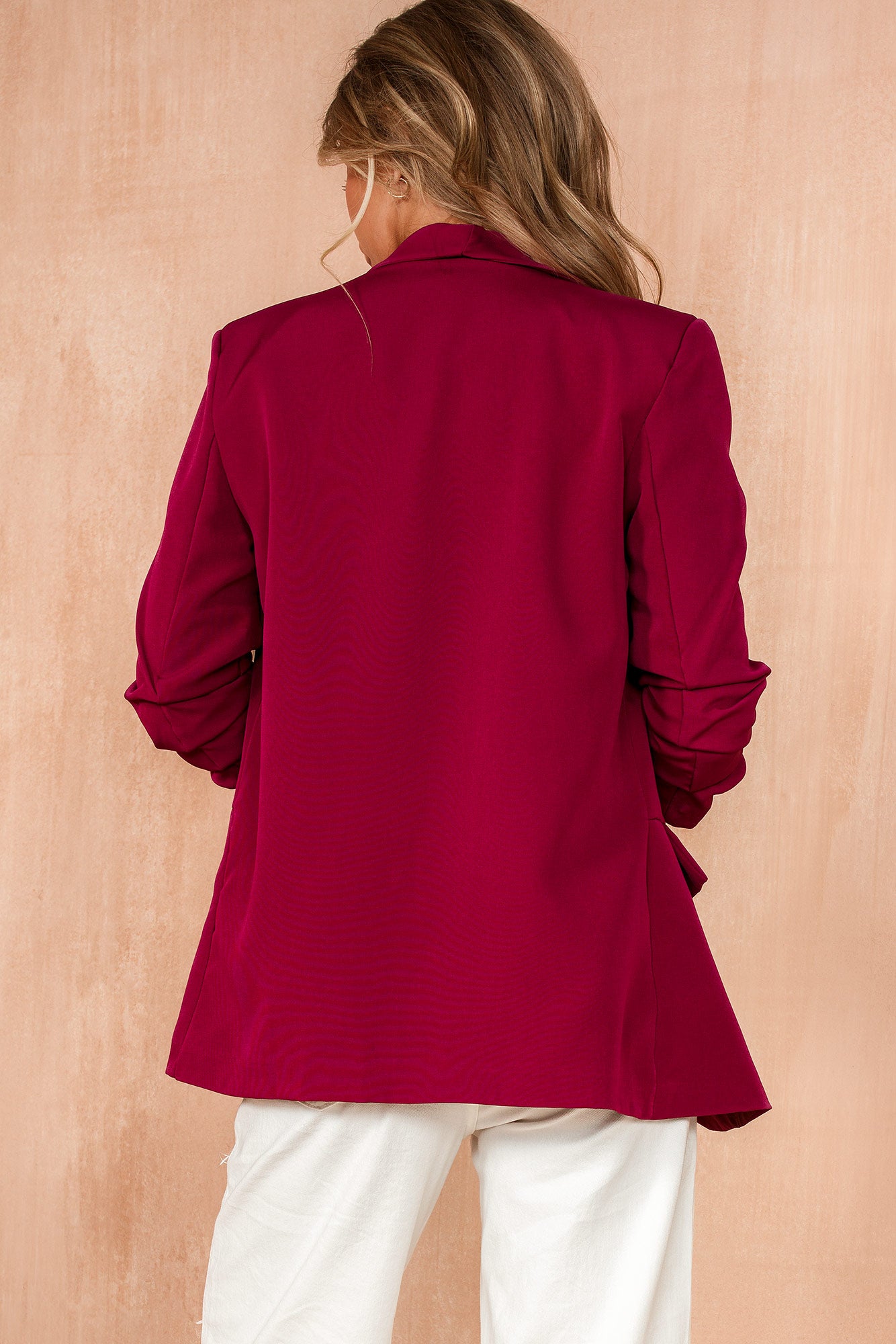 Maxine Burgundy Ruched Sleeve Blazer
