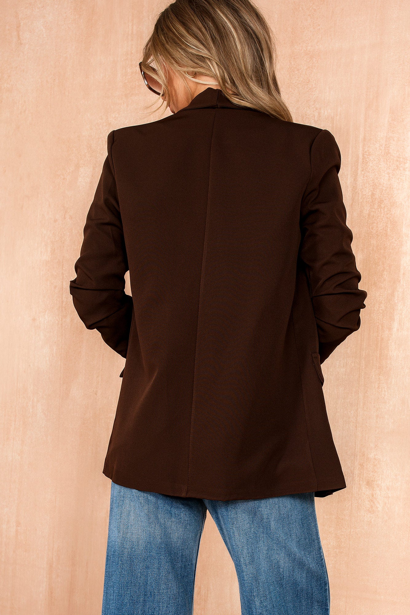 Maxine Chocolate Ruched Sleeve Blazer