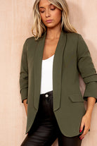 Maxine Khaki Ruched Sleeve Blazer