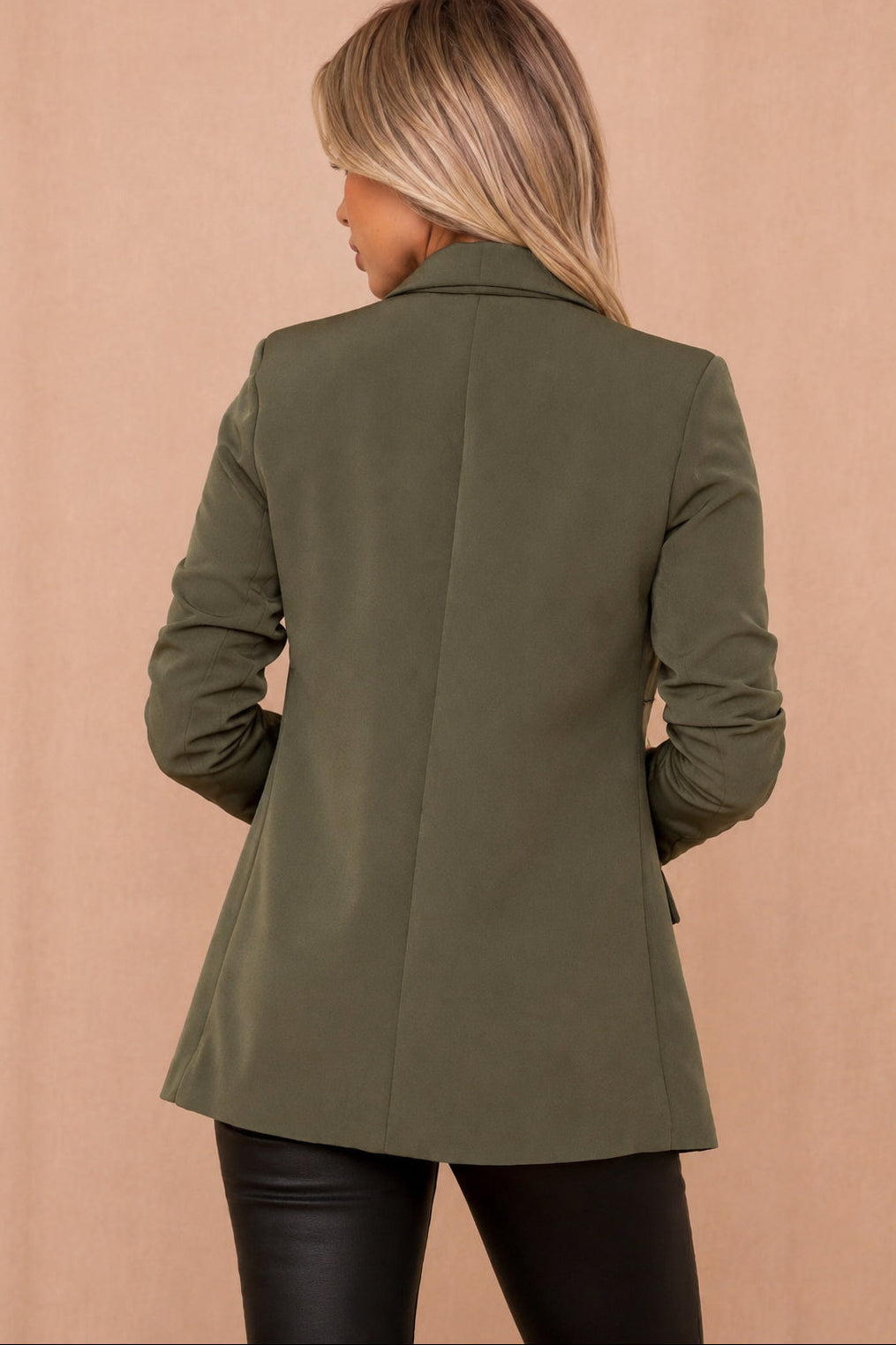 Maxine Khaki Ruched Sleeve Blazer