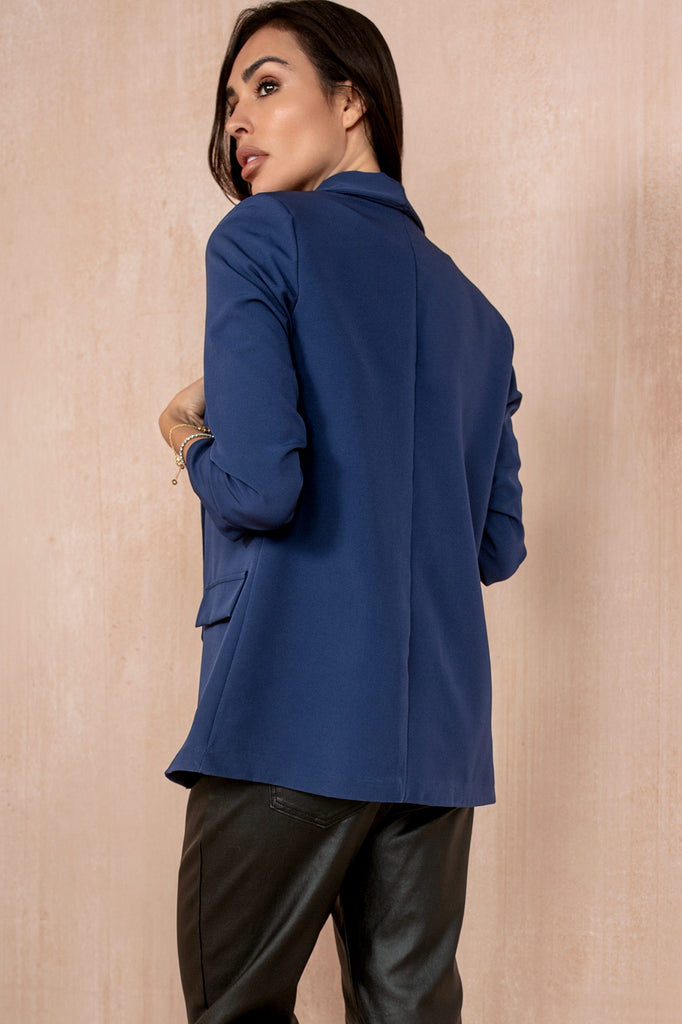 Maxine Navy Ruched Sleeve Blazer