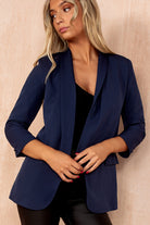 Maxine Navy Ruched Sleeve Blazer
