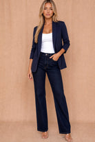 Maxine Navy Ruched Sleeve Blazer