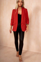 Maxine Red Ruched Sleeve Blazer