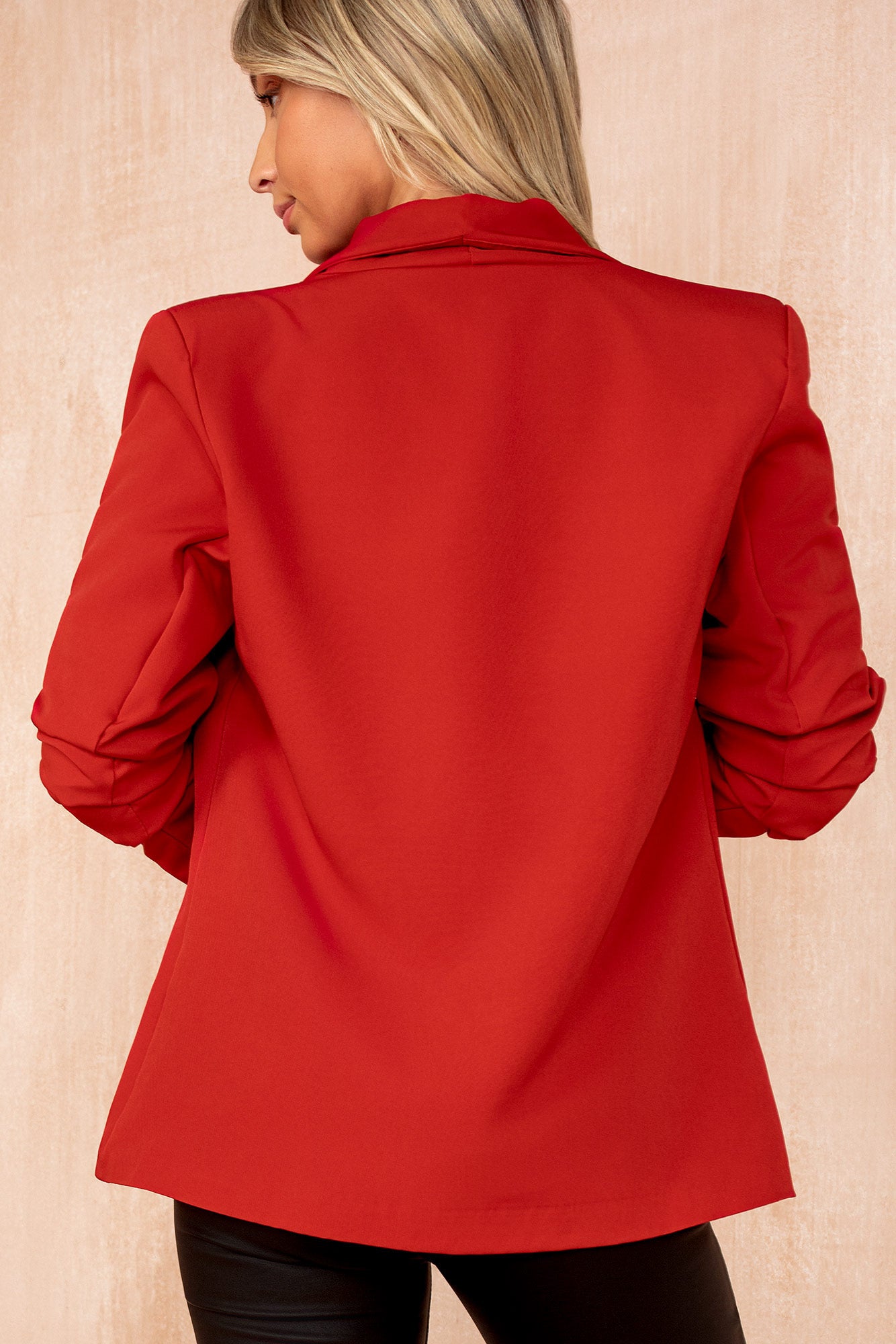 Maxine Red Ruched Sleeve Blazer