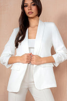 Maxine White Ruched Sleeve Blazer