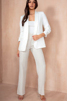 Maxine White Ruched Sleeve Blazer