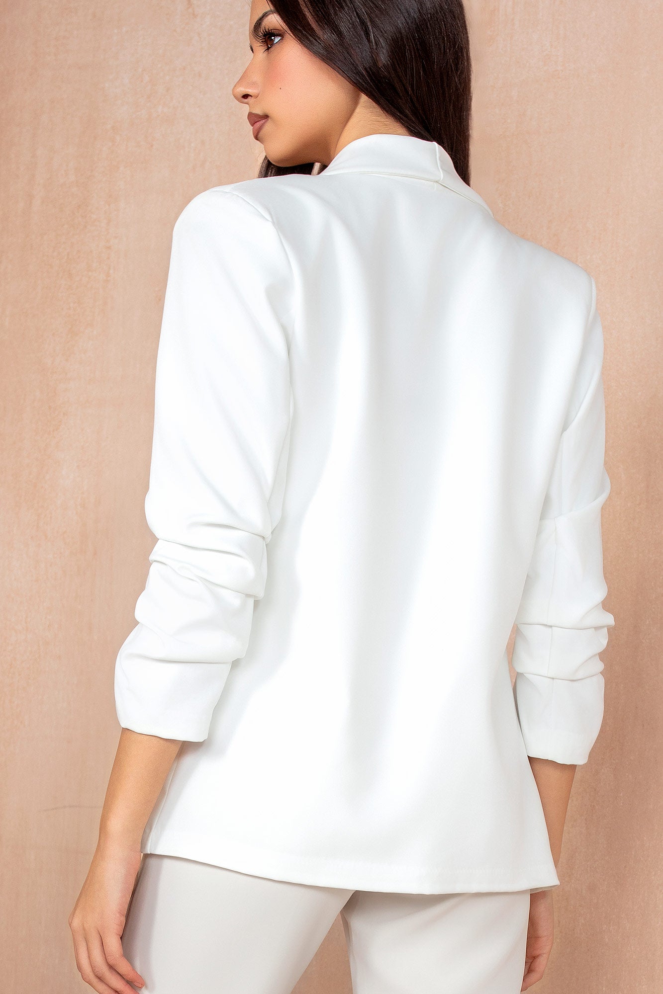 Maxine White Ruched Sleeve Blazer