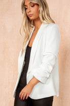 Maxine White Ruched Sleeve Blazer