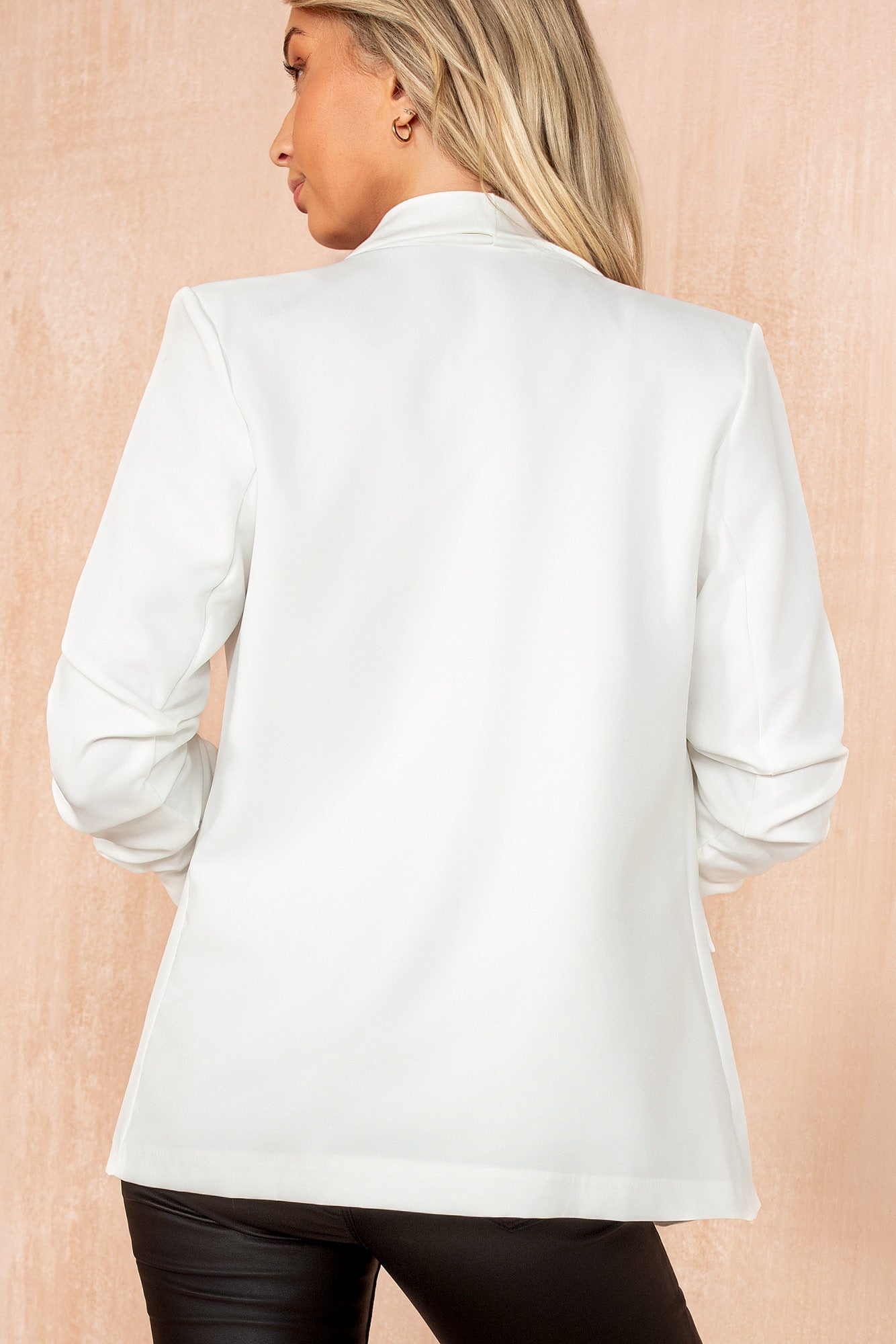 Maxine White Ruched Sleeve Blazer
