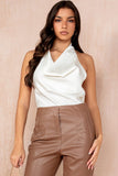 Maylin Ivory Satin Halter Neck Top