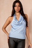 Maylin Powder Blue Satin Halter Neck Top