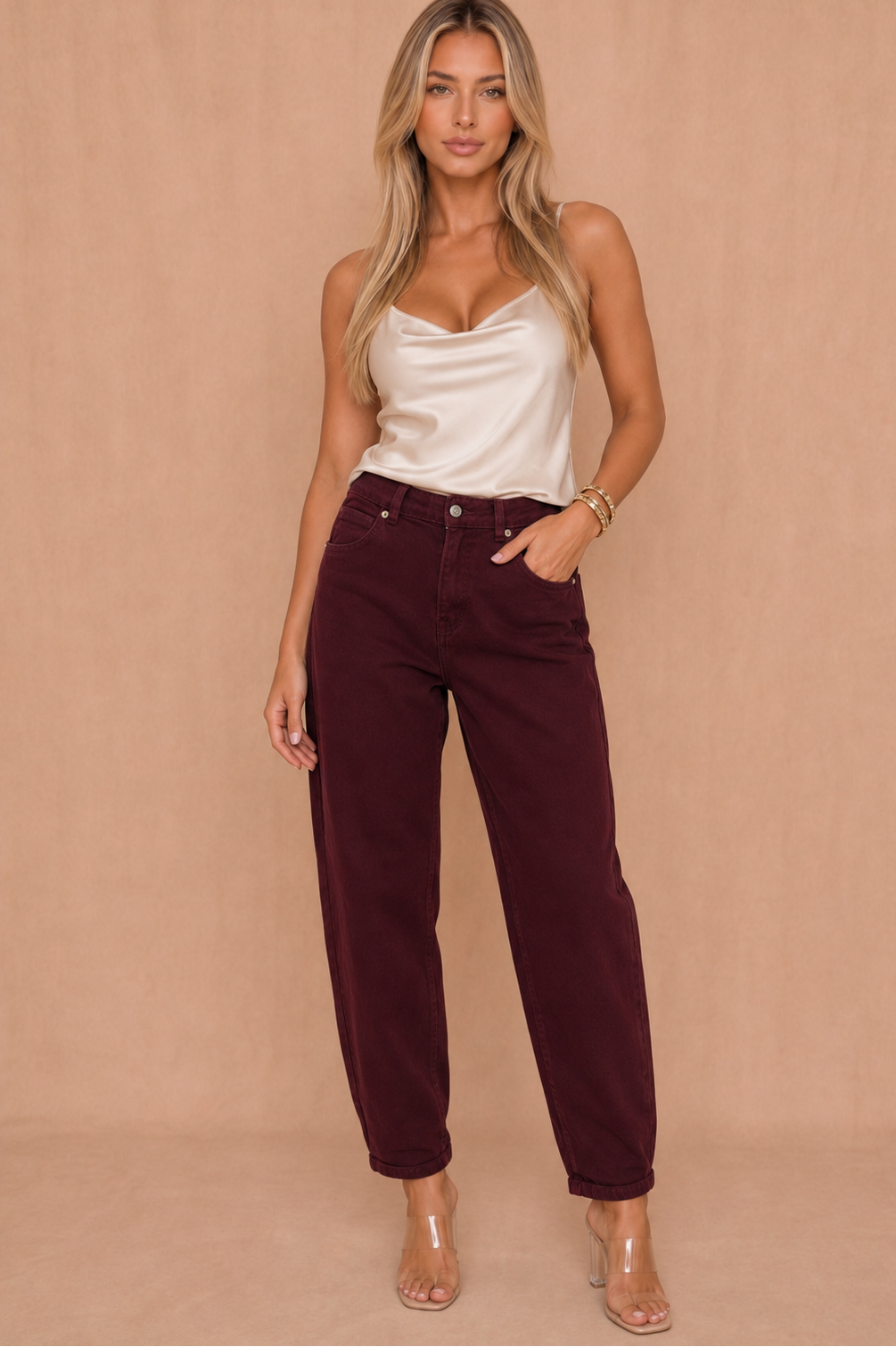 Melanie Burgundy Denim Mom Jeans