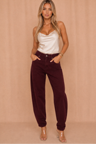 Melanie Burgundy Denim Mom Jeans