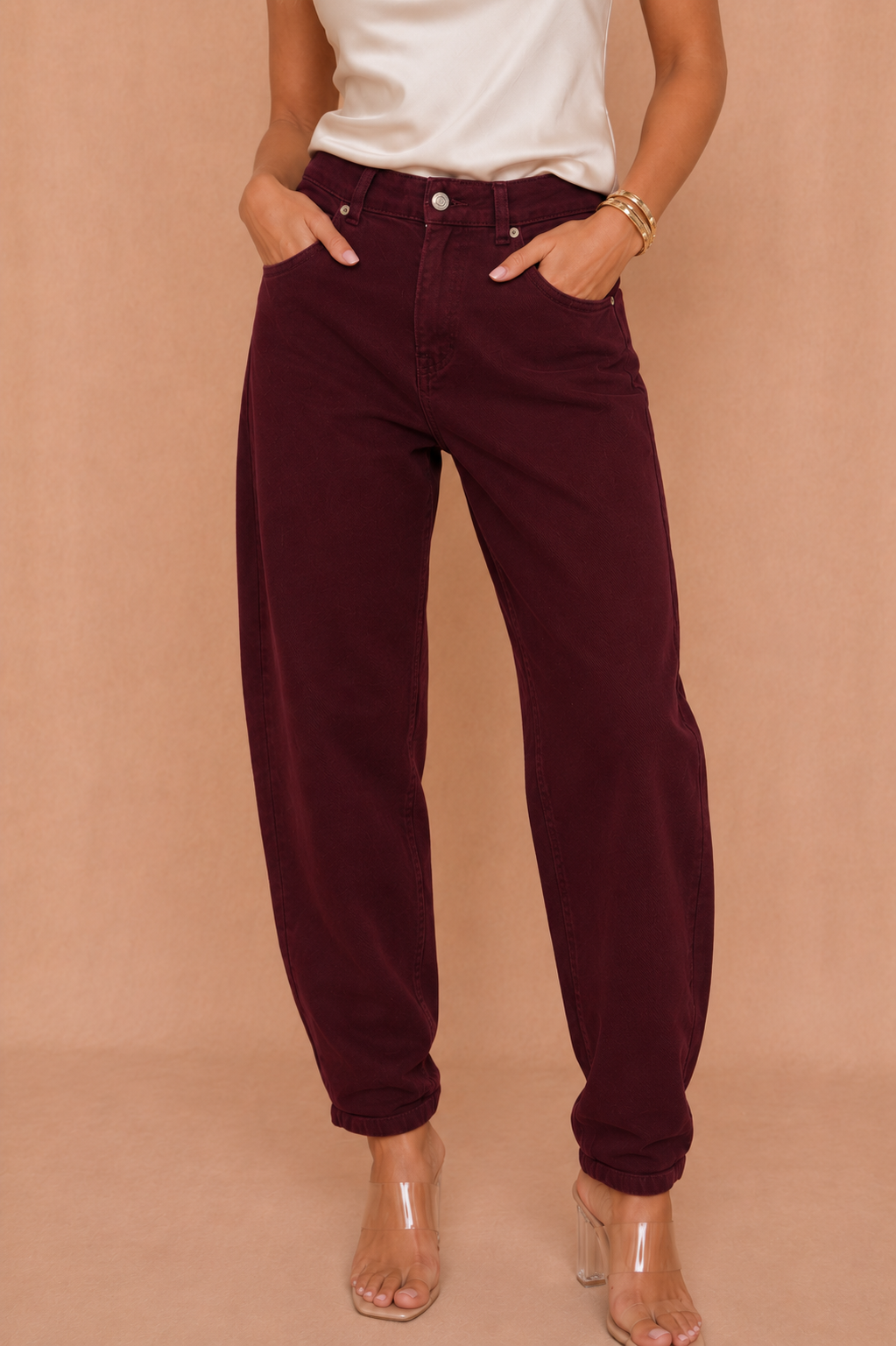 Melanie Burgundy Denim Mom Jeans