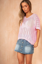 Melanie Pink Crochet Knit Top