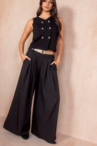 Melinda Black Belted Wide Leg Trousers