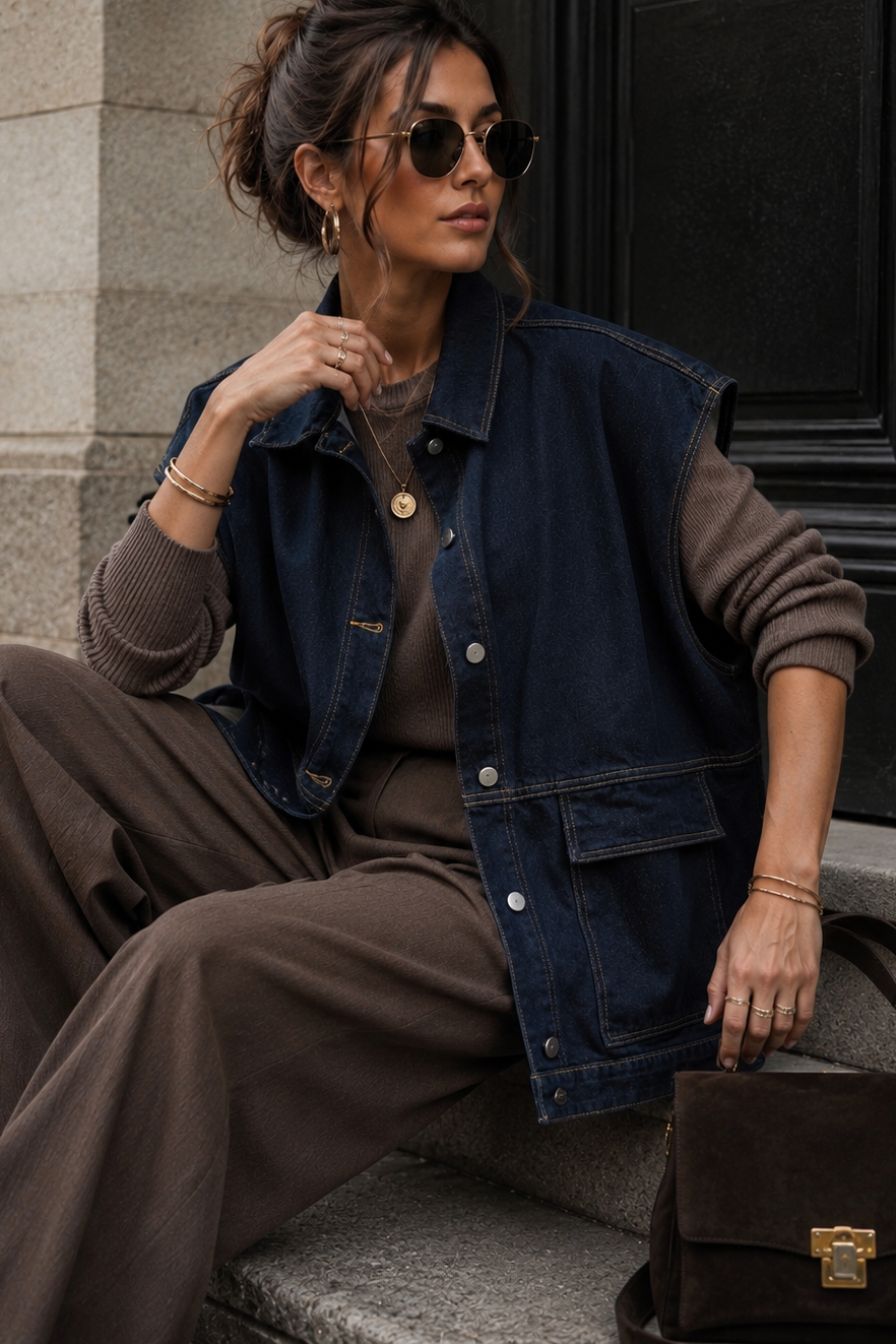 Melody Indigo Denim Sleeveless Jacket