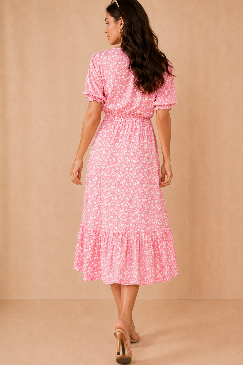 Melody Pink Ditsy Print Midi Dress