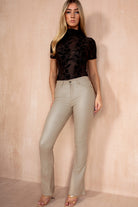 Mia Beige Leather Look Boot Cut Push Up Trousers