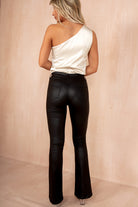 Mia Black Leather Look Flared Boot Cut Trousers