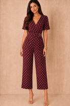 Mia Burgundy Polka Dot Belted Wrap Jumpsuit