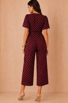 Mia Burgundy Polka Dot Belted Wrap Jumpsuit