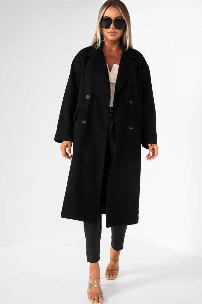 Micaela Black Longline Coat