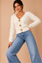 Mila Cream Fluffy Knit Cardigan