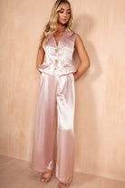 Mila Pink Satin Waistcoat Co Ord
