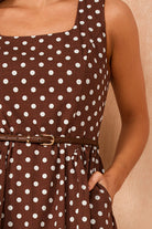 Milani Chocolate Polka Dot Belted Midi Dress