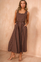 Milani Chocolate Polka Dot Belted Midi Dress