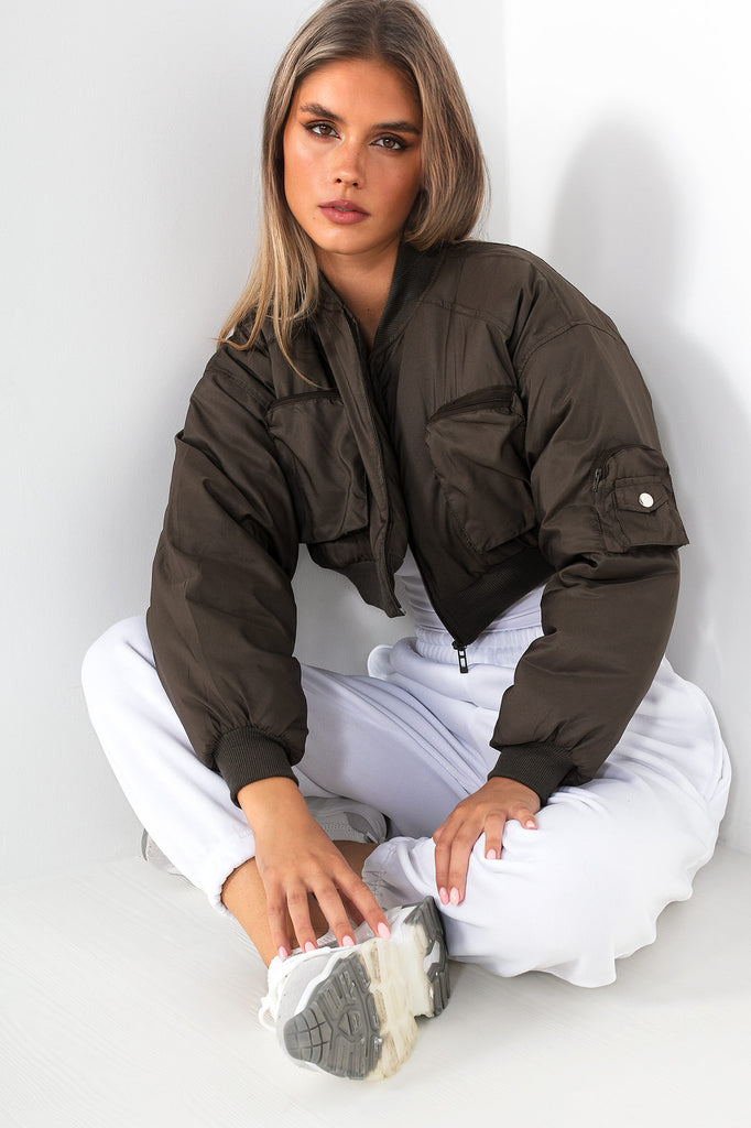 Milani Khaki Cropped Bomber Jacket