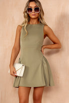 Millie Khaki Pleated Hip Dress