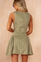 Millie Khaki Pleated Hip Dress