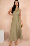 Mina Khaki Linen Maxi Dress