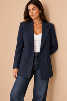 Mindy Navy Shoulder Padded Blazer