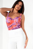 Mindy Purple and Orange Mesh Print Bodysuit