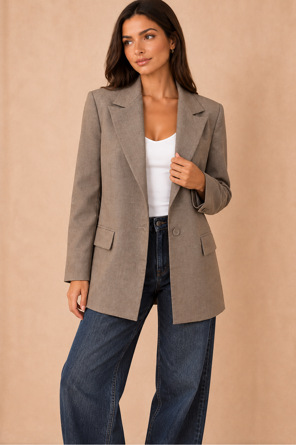 Mindy Taupe Shoulder Padded Blazer