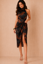 Mira Multi Floral Halter Neck Midi Dress