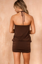 Miriam Chocolate Ruched Halter Neck Dress