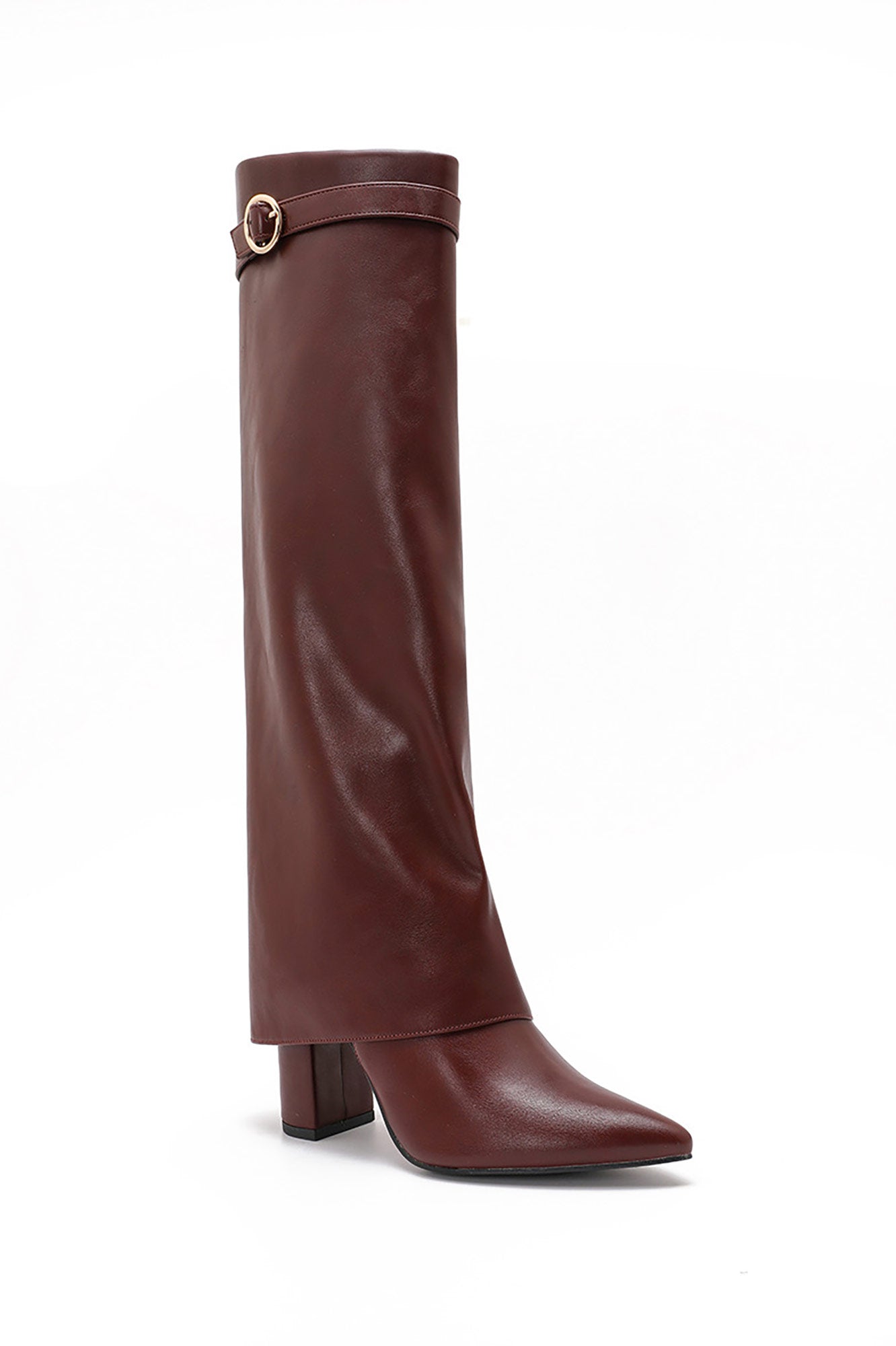 Mo Wine Fold Over Knee High Boots
