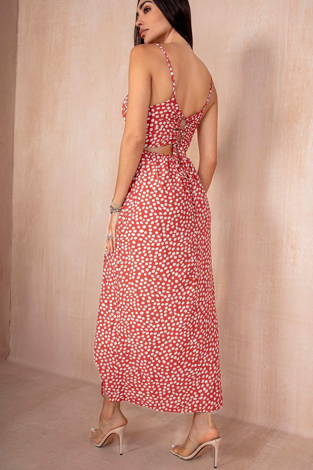 Moira Burnt Orange Spotted Cami Maxi Dress