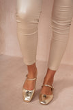 Mollie Gold Leather Look Ballet Pumps
